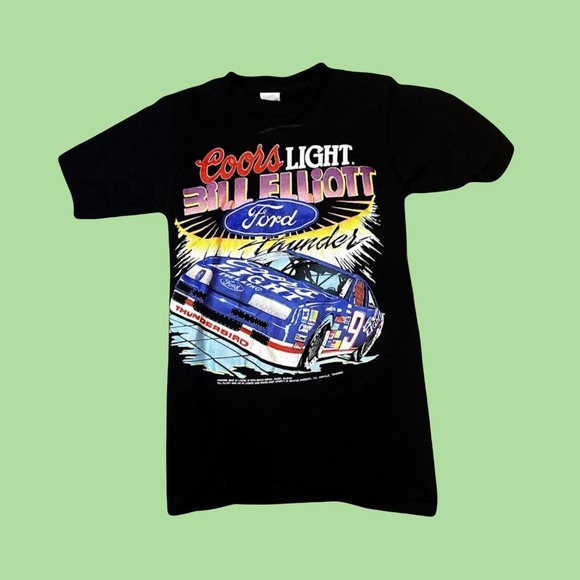 : 1990’s SINGLE STICH ELLIOT FORD "THUNDERBIRD" BLACK GRAPHIC SHIRT SMALL - Picture 1 of 5